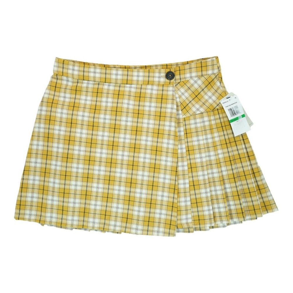 NWT JOLT Pleated Yellow Plaid Wrap Mini Skirt Size Large L ~ Tartan